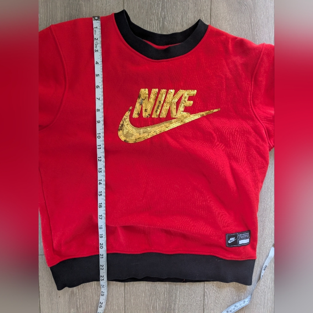 Nike Women's Red Sweatshirt with Gold Sequin Logo - Picture 5 of 7